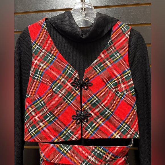 Vintage Alamor Plaid Maxi Dress Vest Belt XS/S - Picture 2 of 6